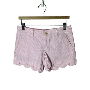 Lilly Pulitzer Buttercup Shorts Women's Size 0 Pink Seersucker Scalloped Striped